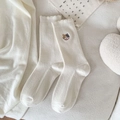 Calze a coste beige con ricamo di gatto calico carino e una calda consistenza di lana - Bianco