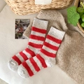 Thick red and white striped wool mink socks with fuzzy texture and colorful flecks - One Size / White and Red Stripes / White