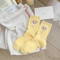 Chaussettes mi-mollet en coton jaune clair avec écusson lapin et nœuds colorés - Jaune