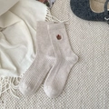 Beige ribbed wool socks with bear embroidery and thick winter thermal texture - One Size / Khaki