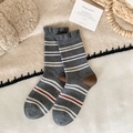 Thick wool socks in dark grey with colorful stripes and cute brown heel design - One Size / Dark Gray