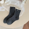 Calze grigio scuro a coste in cotone con dettaglio perla e bordo a contrasto - grigio scuro