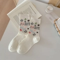 Schattige crèmekleurige halfhoge sokken met roze kittenmotieven en sterren voor dames - Eén maat / Wit