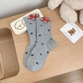 Calze in cotone grigio chiaro a pois blu scuro con bordo a fungo rosso - Taglia unica / Grigio chiaro