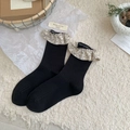 Chaussettes noires vintage avec volants fleuris en dentelle et maille de coton - Taille unique / Noir