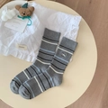Calze a righe in cotone con ricamo a forma di cucciolo bianco in grigio, blu e bianco - Taglia unica / Grigio chiaro