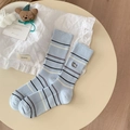 Chaussette en coton bleu ciel avec fines rayures et broderie petit chien mignonne - Taille unique / Bleu