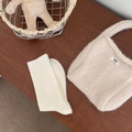 Cozy cream ribbed mid-calf socks paired with a matching chunky knit tote bag for home comfort - One Size / White