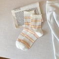 Calze bianche con strisce rosa e gialle e polsini in mesh con volant alla moda - Strisce Giallo Rosa / Bianco