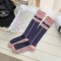 Calze sportive al polpaccio a righe blu navy e rosa in maglia di cotone elasticizzato - Blu