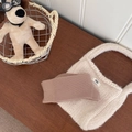 Brown vertical stripe cashmere socks and cream knit bag for winter styling - One Size / Leather Red