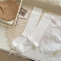 Japanese style white cotton over-the-knee socks with ribbed cuffs for a minimalist look - One Size / Pure White