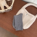 Winter thermal mid-calf grey ribbed socks with cream chunky knit tote bag set - One Size / Dark Gray
