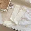 Japanese style cream white calf socks in soft cotton knit with fine rib texture - One Size / Creamy White