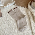 Calze donna in stile cashmere grigio con polsino marrone a contrasto retrò - Taglia unica / Polsini Caffè