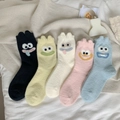 Five pairs of fluffy camel wool socks with cute cartoon eyes and various soft colors - Mixed Colors