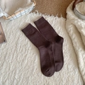 Women vintage dark brown faux cashmere crew socks with contrast cuff in warm winter scene - One Size / Milk Tea Ribbed