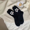 Calcetines gruesos de lana de camello negros con cara de dibujo animado 3D y orejas - Negro