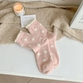 Calcetines de lana de camello rosa con lunares blancos y bordes rizados - Talla única / Rosa con Lunares