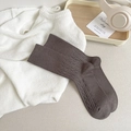 Dark brown cable knit crew socks for women featuring vintage textured pattern - Dark Gray