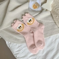 Calcetines de lana de camello rosa con cara sonriente y forro térmico grueso de felpa - Rosa