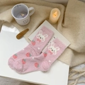 Calze termiche in pile corallo rosa con graziosi motivi a coniglio e fragola - Taglia unica / Coniglio Fragola