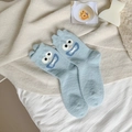 Calcetines gruesos de pelo de camello azul claro con bordado de cara de dibujos animados - Azul claro
