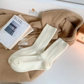 Classic cream ribbed knit crew socks with vertical stripe texture for winter warmth - One Size / White