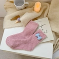 Morbide calze di pile corallo rosa con grazioso fiocco azzurro per l'inverno - Rosa Chiaro