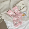 Calcetines de forro polar coral rosa con dibujos de conejos y jacquard blanco suave - Talla única / Rosa Claro