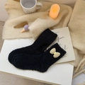 Calze termiche in pile corallo nero con fiocco beige per l'inverno e la casa - Nero