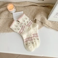 Chaussettes épaisses en poil de chameau avec motifs de tulipes roses douces - Taille unique / Rayé Rose Crème Tulipe