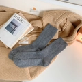 Thick dark grey ribbed crew socks for women featuring warm wool texture and casual style - One Size / Dark Gray