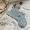 Vintage light blue marl wool blend knit socks with ribbed texture for winter warmth - One Size / Lake Green