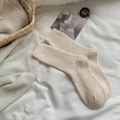Cozy oatmeal beige ribbed wool socks for women in soft knitted texture for winter - One Size / Off-white