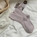 Cozy winter wool blend crew socks in mixed pink and grey knit with ribbed cuffs - One Size / Pink Purple