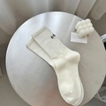 Calze a metà polpaccio color crema a coste con ricamo DO e trama sportiva in maglia - Taglia unica / crema