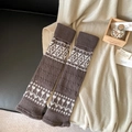 Dark brown Fair Isle leg warmers with white heart knit patterns for winter boots - One Size / Coffee