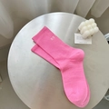Hot pink ribbed crew socks with white letters on a minimalist metallic background - One Size / Bright Pink