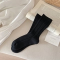 Women's breathable black crew socks with vertical ribbed texture for casual daily wear - One Size / Black
