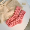 Pink cable knit faux mink cashmere socks for winter warmth and home comfort - One Size / Rose Red