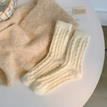 Thick beige cable-knit faux mink fur socks for winter warmth and home lounging - One Size / Beige