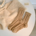 Thick beige cable knit faux mink socks in a cozy winter plush material for home - One Size / Coffee