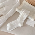 White rib-knit crew socks for women featuring breathable cotton mesh in a casual chic style - One Size / Creamy White