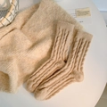 Thick beige cable-knit faux mink fur socks for women cozy warm home sleep wear - One Size / Milk Tea