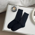 Calze classiche nere in cotone a metà polpaccio con polsini a coste per l'autunno donna - Taglia unica / Nero