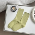 Pastellgrüne Baumwoll-Stulpen-Socken für Damen mit Rippstrick-Bündchen und weichem Stoff - Einheitsgröße / Grasgrün