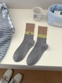 Casual katoenen sokken met color-block design in grijs en groen met allo borduursel - Khaki Rand (Grijs/Groen/Bruin Color Block)