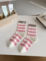 Chaussettes en coton à rayures roses et blanches avec étiquette chien sur le revers - Taille unique / Blanc