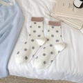 Chaussettes en coton blanc cassé avec pois gris et revers marron pour femmes - Taille unique / Blanc